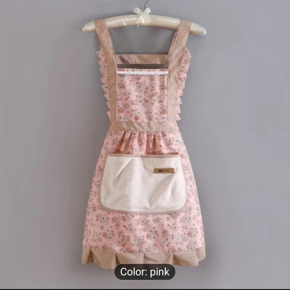 Floral Pink Apron with Pocket - Picture 3 of 3